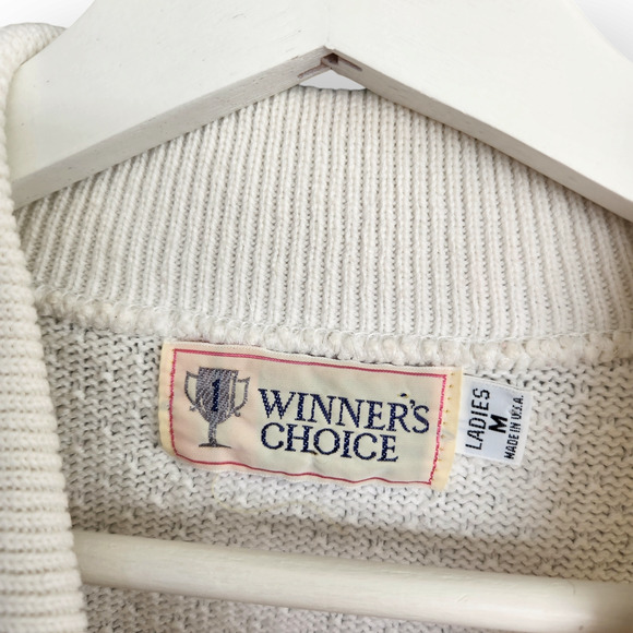 Vintage 80s Winner's Choice White Knit Grandmacore Sweater M - Picture 5 of 9